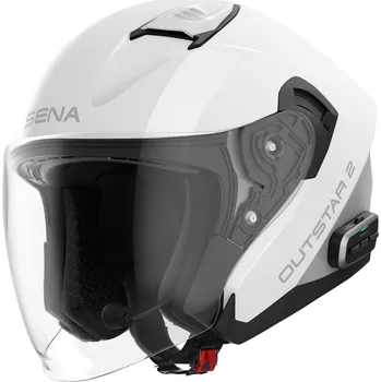 Helma na motorku Otevřená přilba na motorku SENA Outstar 2 s headsetem lesklá bílá M