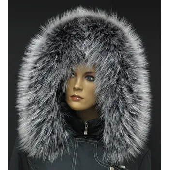 Špongr Kožešinový lem límec na kapuci z finského mývalovce 10030 BLACK & WHITE