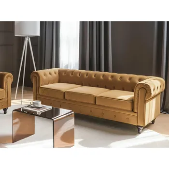 Pohovka Pohovka Chesterfield zlatá sametová prošívaná vintage glamour obývací pokoj Beliani