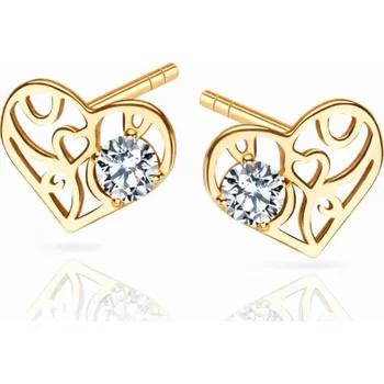 Náušnice Flamenco Mystique Náušnice z chirurgické oceli pokovené 14k zlatem, prolamované srdce s kubickou zirkonií KST3538