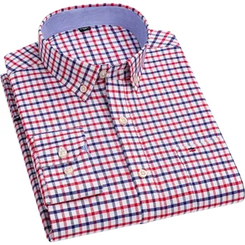 Pánská košile Pánská košile s límečkem a kapsičkou Kostkovaný jednobarevný vzor Bavlněná košile na knoflíky pro každodenní nošení červená 3XL