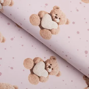 Dětská bavlněná látka/plátno Sandra SA-723 Medvídci se srdíčky na fialkovém - šířka 160 cm