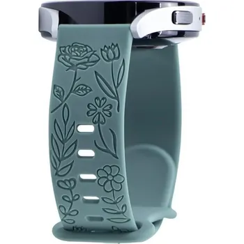 Řemínek na hodinky Silikonový řemínek - Květinový zelený, 20 mm