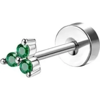Piercing Stříbrný piercing se třemi zelenými diamanty vedle sebe 0,8 mm x 6 mm x 10 mm z chirurgické nerezové oceli pro citlivé uši