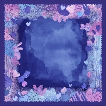 Panel na ušití šátku umělé hedvábí 73x73 blueberry heart