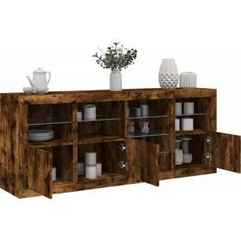 Organizace kuchyně vidaXL Příborník s LED osvětlením kouřový dub 164 x 37 x 67 cm