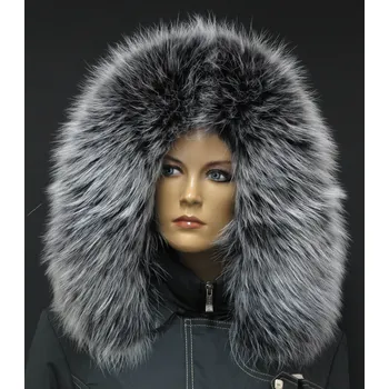 Špongr Kožešinový lem límec na kapuci z finského mývalovce 10034 BLACK & WHITE