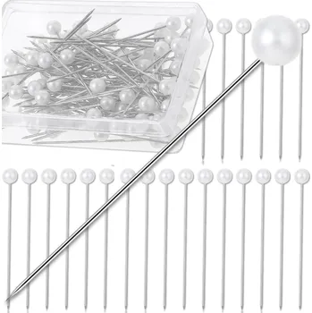 Camerazar Sada krejčovských špendlíků 100 kusů s kulatou hlavičkou 65 mm, bílá perla