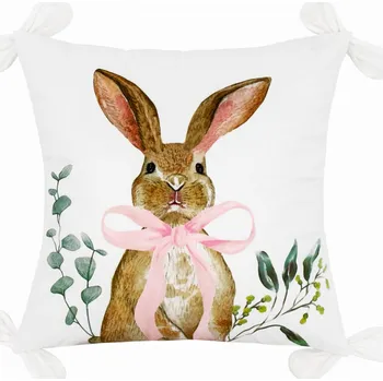 Dekorativní polštářek Velikonoční povlak na polštář 40x40 cm - Králík s mašlí