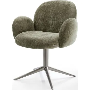 Jídelní židle DELIFE Jídelní židle Nube-Flex s područkami žinylka olivová podnož ve tvaru kříže grafit 360° otočná houpací funkce taštičkové pružiny