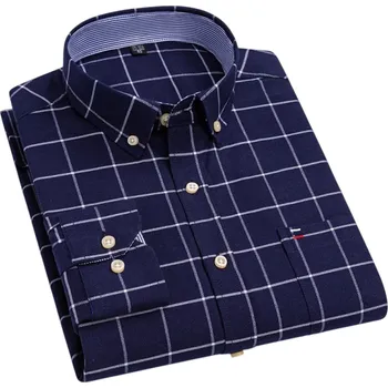 Pánská košile Pánská košile s límečkem a kapsičkou Kostkovaný vzor v jedné barvě Bavlněná košile na knoflíky pro běžné nošení tmavě modrá 5XL