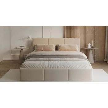 Postel Čalouněná postel FRESIA 90x200cm Krémová Paris s úložným prostorem kovový rošt