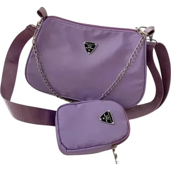 Kabelka Sada dámské nylonové kabelky 26 x 8 x 17 cm s pouzdrem 14 x 3 x 9 cm Lehká praktická taška pro každodenní nošení fialová