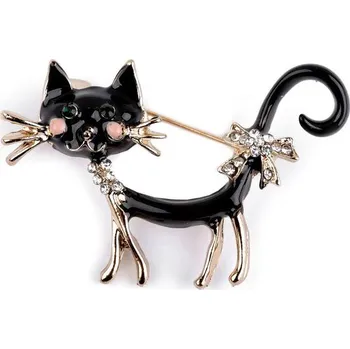 Brož Brož kočka - 4 černá broušené kamínky