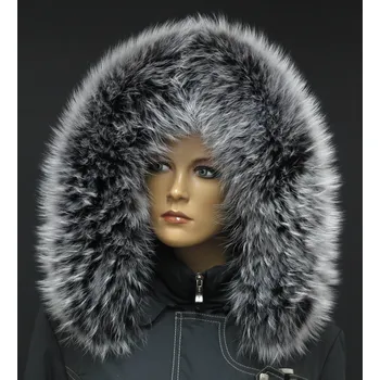 Špongr Kožešinový lem límec na kapuci z finského mývalovce 10032 BLACK & WHITE