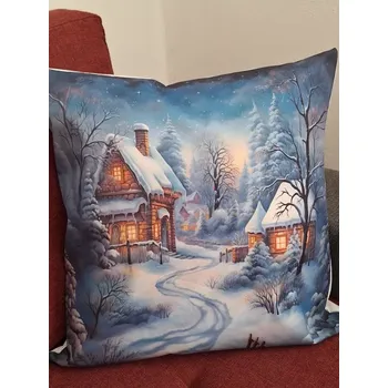 Povlak na polštářek Povlak na polštářek zimní vesnička
