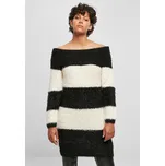 Urban Classics Dámské péřové šaty bez ramene černo/bílá písková