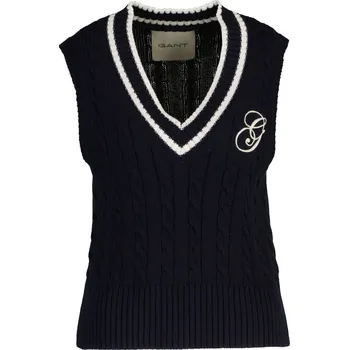 Dámský svetr VESTA GANT CONTRAST COTTON CABLE V-NECK VEST EVENING BLUE