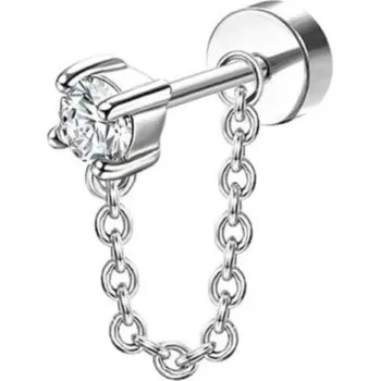 Piercing Stříbrný piercing s diamantem a řetězem 0,8 mm x 6 mm x 10 mm z chirurgické nerezové oceli náušnice pro citlivé uši