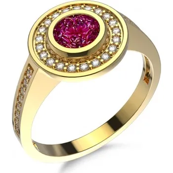 Prsten Couple, Honosný prsten Elizabeth, žluté zlato se syntetickým rubínem, vel. 57, prům. 18.1 mm, 585-52-1-0501.0Z00.0.57.104