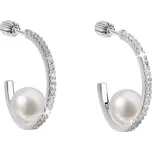 Stříbrné náušnice kruhy s bílou říční perlou 21019.1B