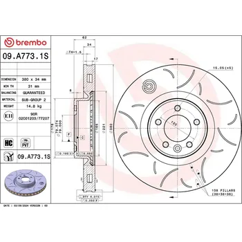 Brzdový systém Brzdový kotouč BREMBO 09.A773.1S