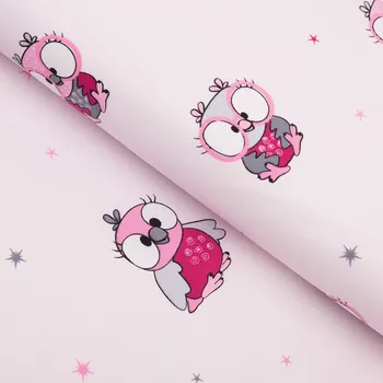 Dětská bavlněná látka/plátno Sandra SA-726 Růžové sovičky na bledě růžovém - šířka 160 cm