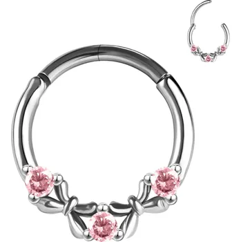 Piercing Kulatý stříbrný piercing růžové kamínky a stříbrné detaily 10 x 1,2 mm Z nerezové oceli Elegantní šperk pro každodenní nošení