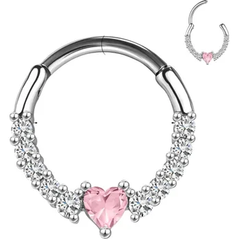 Piercing Kulatý stříbrný piercing růžové srdce a stříbrné detaily 10 x 1,2 mm Z nerezové oceli Elegantní šperk pro každodenní nošení