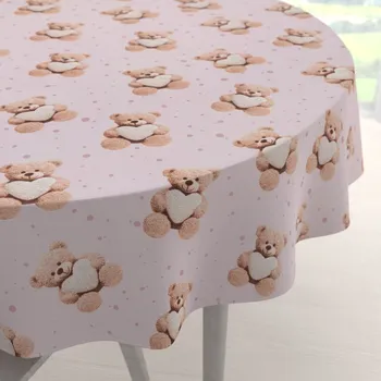 ubrus Dětský bavlněný kulatý ubrus Sandra SA-723 Medvídci se srdíčky na fialkovém Ø 100 cm