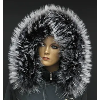 Špongr Kožešinový lem límec na kapuci z finského mývalovce 10029 BLACK & WHITE