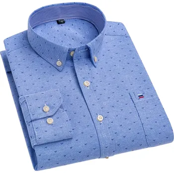 Pánská košile Pánská košile dlouhý rukáv Modrá bavlna Zapínání na knoflíky s límečkem a kapsičkou Klasická košile pro každodenní nošení S