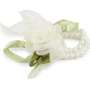 Náramek Perlový náramek svatební pro družičky s květy - 3 krémová nejsvět.