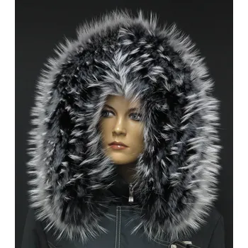 Špongr Kožešinový lem límec na kapuci z finského mývalovce 10033 BLACK & WHITE