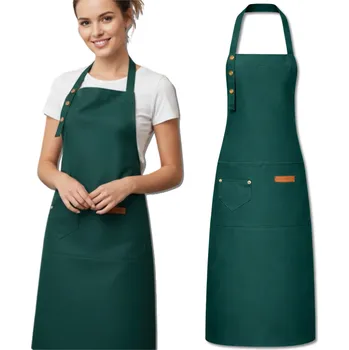 Kuchyňská zástěra Camerazar Ochranná kuchyňská zástěra pro ženy i muže, voděodolná, zelená, s kapsami