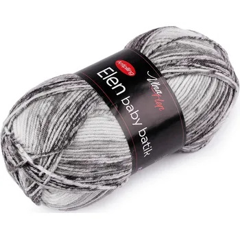 Příze Pletací příze Elen baby batik 100 g, střední, 8 (5116) šedá