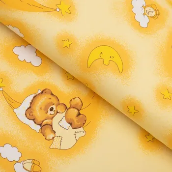 Dětská bavlněná látka/plátno Sandra SA-727 Spící medvídci na žlutooranžovém - šířka 160 cm