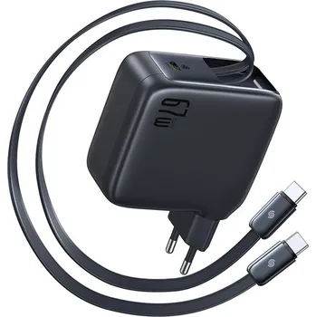 Datový kabel Baseus - Nástěnná nabíječka EnerCore CJ21 (E0121D00) - Type-C s dvěma zatahovacími kabely Type-C, 67W, 80cm - Cosmic Black