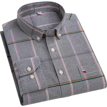 Pánská košile Pánská košile s límečkem a kapsičkou Jednobarevný kostkovaný vzor Bavlněná košile na knoflíky pro každodenní použití šedá L