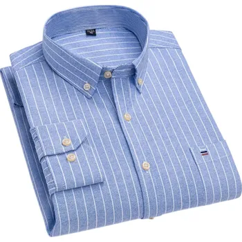 Pánská košile Pánská košile s límečkem a kapsičkou Jednobarevný pruhovaný vzor Bavlněná košile na knoflíky pro každodenní nošení modrá 5XL