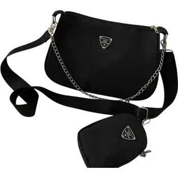 Kabelka Sada dámské nylonové kabelky 26 x 8 x 17 cm s pouzdrem 14 x 3 x 9 cm Lehká praktická taška pro každodenní nošení černá