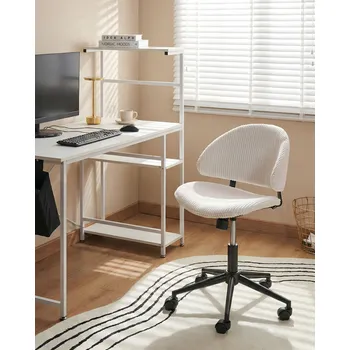 Kancelářská židle krémově bílá manšestrový sedák a opěrka otočná k počítačovému stolu výškově nastavitelná moderní pro domácí kancelář Beliani