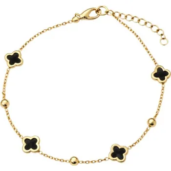 Náramek Flamenco Mystique Náramek z chirurgické oceli pozlacený 14k zlatem, černé jetelky BST1598