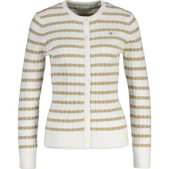 Dámský svetr SVETR GANT STRETCH COTTON CABLE STRIPE CARDI OAT BEIGE