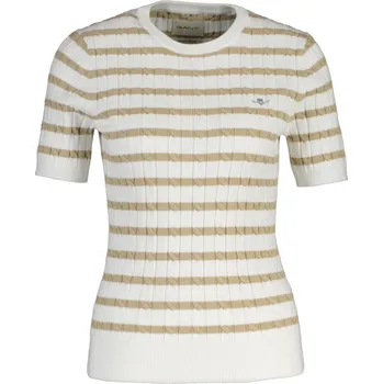 Dámský svetr SVETR GANT STRETCH COTTON CABLE STRIPE SS OAT BEIGE