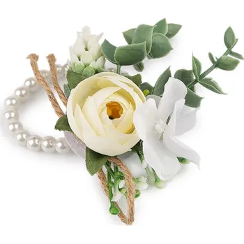 Náramek Perlový náramek svatební pro družičky s květy - 4 krémová světlá zelená