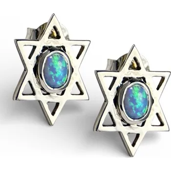 Náušnice Davidova hvězda, s. opál, stříbrné náušnice 925/1000