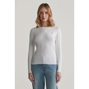 Dámský svetr SVETR GANT STRETCH COTTON CABLE C-NECK EGGSHELL