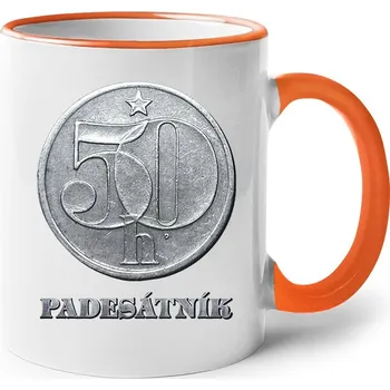 Keramický hrnek padesátník, Barva Oranžová, Velikost 330 ml, Canvas Keramický hrnek s barevným uchem Bezvatriko.cz 2844