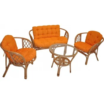 Sedací souprava Axin Trading s.r.o. Ratanová sedací souprava Bahama tmavý med velká polstry oranžový melír